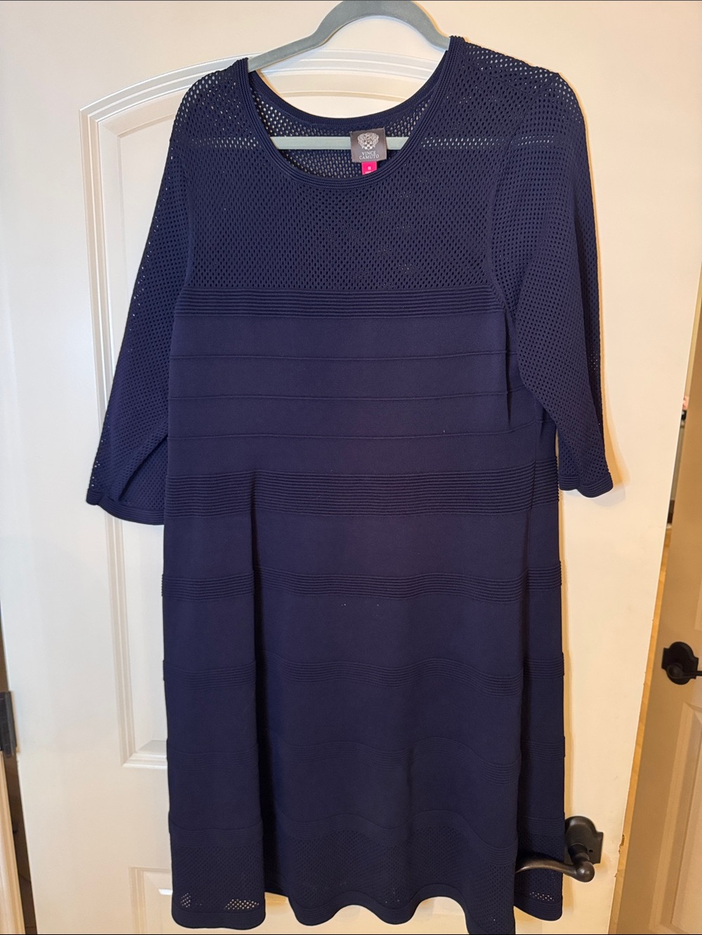 Vince Camuto Navy Textured Knit Midi Dress